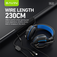BAVIN BH61 Headset Headphone Gaming, latensi rendah 230cm panjang garis atas telinga dengan mikrofon HD yang dapat disesuaikan
