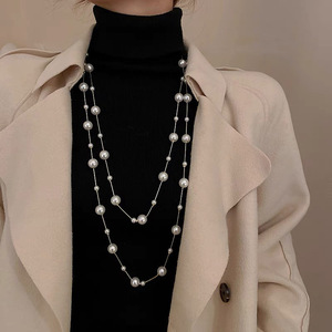 Long Pearl Necklace For Women Multi Layer Imitation Pearl Chain U Shape Sweater Necklace Autumn Winter Fashion Jewelry - Product Image 3