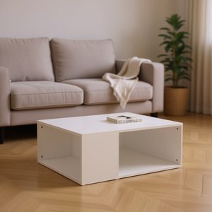 Tavolino da caffè in legno ingegnerizzato bianco 35,4x26,4x13 pollici, moderno e minimalista, con contenitore, per soggiorno - Product Image 2