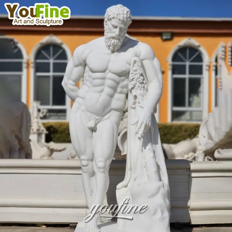 क्लासिक जीवन आकार हाथ नक्काशीदार सफेद संगमरमर नग्न आदमी युवा हरक्यूलिस मूर्तिकला प्रतिमा