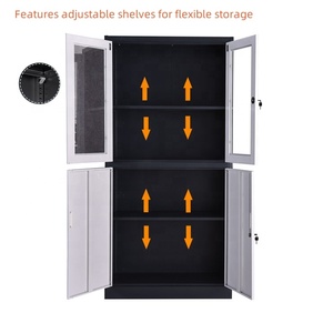 Armoire de classement en acier de haute qualité avec portes battantes en verre, meuble de rangement métallique, bibliothèque de bureau réglable - Product Image 4