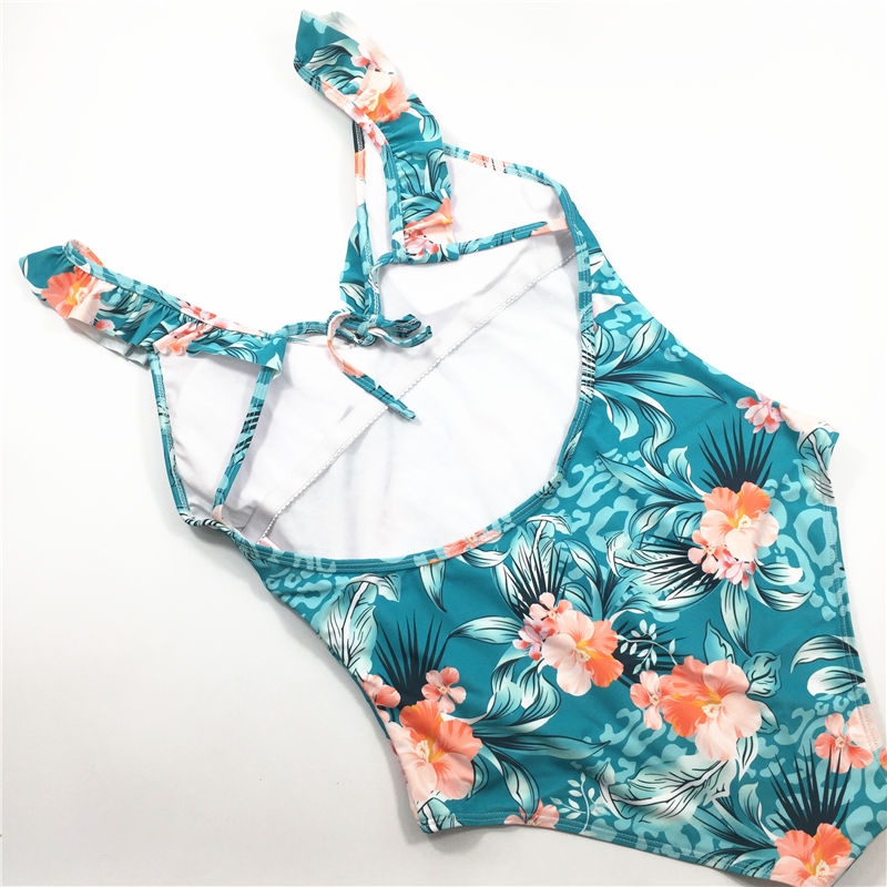 2021 Sexy plant printed one-piece swimsuit backless swimsuit beach wear hot sale swimwear V-neck