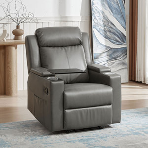 Factory Direct Living Room Sofas Black <strong>Grey</strong> Pu Leather Electric Power Single <strong>Recliner</strong> <strong>Chair</strong> with Storage and Cup Holder Table - Product Image 2