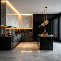 Meubles modulaires de conception complète en quartz, laque et mélamine, avec robinet, évier, tiroir et panier, pour salon et cuisine, direct usine