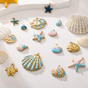 Ciondolo in Acciaio Inossidabile Placcato <span class=keywords><strong>Oro</strong></span> 18K per Collane e Bracciali, Serie a Tema Marino con Gioielli a Forma di Stella Marina e Conchiglia - Product Image 2
