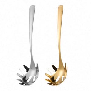 Modern Small Stainless Steel <b>Spaghetti</b> Spoon Pasta Fork Noodle Spoon with Teeth Brass Utensil for Serving and Cooking - Product Image 1