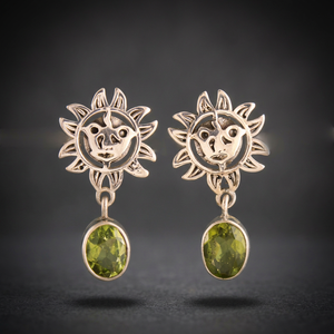 Pendientes Colgantes Bohemios con Diseño de Sol, Plata de Ley 925, Peridoto Natural con Engaste de Bisel, Joyería para Mujer, Uso Diario - Product Image 3