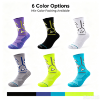 Chaussettes de sport respirantes en maille multicolores, réfléchissantes, à motif géométrique jacquard, avec bord côtelé extensible, logo personnalisé