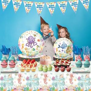 Vaisselle jetable sur le thème du monde sous-marin de l'océan moderne Fournitures de fête d'anniversaire pour enfants, y compris assiette en papier - Product Image 5