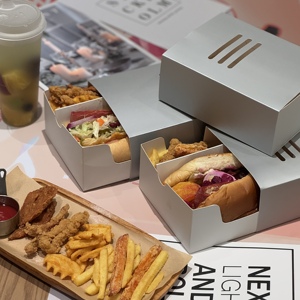 Boîtes à hamburger, <span class=keywords><strong>sandwich</strong></span> et <span class=keywords><strong>poulet</strong></span> frit jetables, rigides, biodégradables, recyclables, <span class=keywords><strong>de</strong></span> qualité alimentaire, avec logo personnalisé, en carton <span class=keywords><strong>blanc</strong></span> - Product Image 1