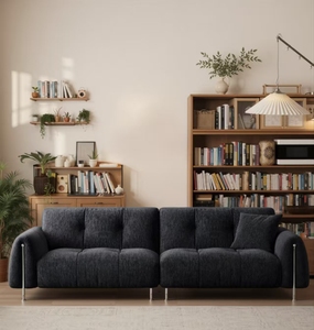 Sofá moderno de tela chenilla negra con relleno de esponja de alta densidad, sofá contemporáneo para sala de estar con brazos acolchados - Product Image 3