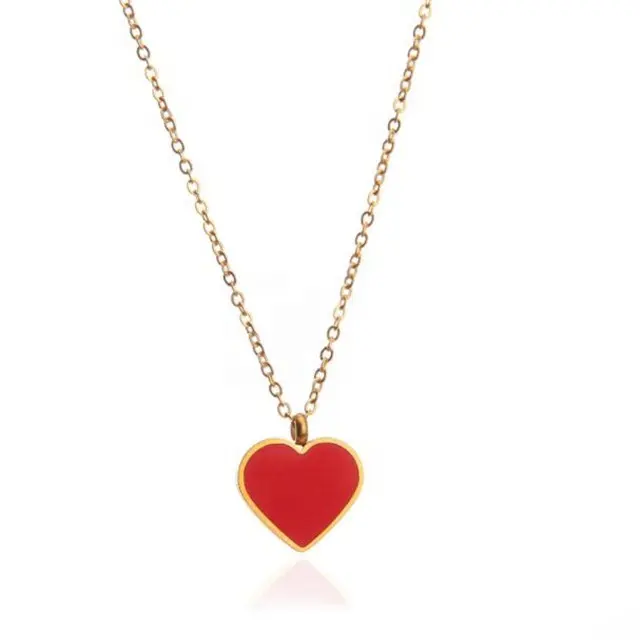 ييوو Aceon الفولاذ المقاوم للصدأ شخصية حجم اللون لينة المينا قلادة القرط الأحمر مجوهرات على شكل قلب مجموعة
