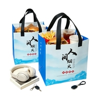 Sac à fond plat en non-tissé recyclable en stock, imprimé en couleur avec doublure en PE, pliable et portable pour la livraison de repas à emporter