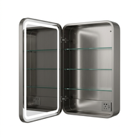 Cermin Kamar Mandi Oval LED Backlit, Terpasang di Dinding, Anti Kabut, Dapat Diredupkan, Saklar Sensor, Lemari Obat dengan Lampu, Salon Villa