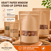Sacs alimentaires en papier kraft mat grand format avec fermeture éclair et fenêtre, résistants à la chaleur et à l'humidité, qualité alimentaire, 100 pièces/paquet