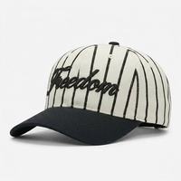 Casquette de baseball noire à rayures fines, 6 panneaux, avec logo brodé 3D personnalisé en relief, visière incurvée contrastante, style streetwear, vente en gros