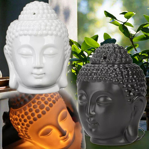 Ensemble de lampes à huile pour brûleur d'encens en céramique personnalisée Bois de santal Matériau en bois parfumé Bouchon de cire de Bouddha blanc noir emballé en boîte aromatique - Product Image 3