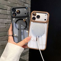 Coque de téléphone magnétique transparente antichoc avec support d'appareil photo pour iPhone 17 Air 16 15 Pro Max