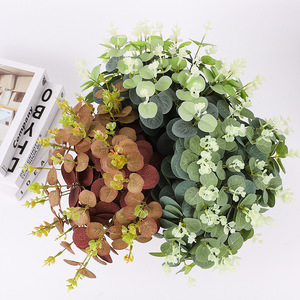 <b>Artificial</b> Eucalyptus Leaf <b>Stem</b> Green Red Silk Flower Decor For Wedding Indoor Use High Simulation Leaves - Product Image 3