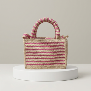 Sac fourre-tout unisexe élégant et écologique en crochet rayé avec fermeture éclair, poignée vert-beige, style bandoulière pour usage quotidien - Product Image 2