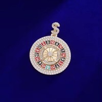 Pendentif de casino en émail noir et rouge, bijoux de mode, logo personnalisé, plaqué rhodium et or 14 carats, pendentif roue de roulette
