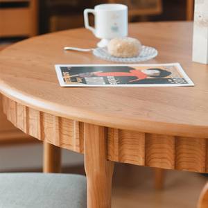 Mesa de Comedor Redonda Jimei de 95cm/110cm, Madera de Cerezo Sólida, Estilo Nórdico Minimalista, Estructura Estable con Marco de Caja, para Uso Doméstico - Product Image 3