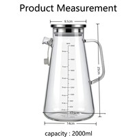 Jarra de Café de Vidrio Borosilicato Ecológica Moderna de 2000ml con Tapa de Acero y Escala Graduada, en Oferta, Bajo MOQ, en Stock