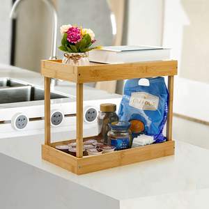 Porte-épices à 2 niveaux Organisateur <span class=keywords><strong>sous</strong></span> évier en bambou Tiroir de rangement en <span class=keywords><strong>bois</strong></span> Organisation de l'armoire <span class=keywords><strong>Étagère</strong></span> pour salle de bain - Product Image 6