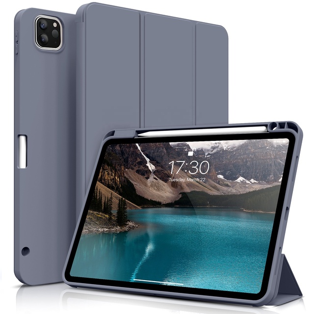 Slim Trifold Stand Soft TPU Back Cover with Built-in Pencil Holder Case for iPad Pro 11 Inch 4th/3rd/2nd Generation
