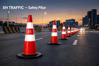 Cône de signalisation routière souple et flexible de 70 cm (28 pouces) en EVA de qualité ingénierie, réfléchissant, anti-écrasement, avec base en caoutchouc robuste pour la sécurité routière