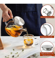 Théière courte et robuste en verre borosilicate transparent avec infuseur, couvercle en acier inoxydable, poignée ergonomique, bec anti-goutte, écologique, pour thé aux fruits
