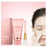 Masque de nuit au collagène, masque exfoliant, hydratant, éclaircissant, lissant, raffermissant, soin de la peau avec pinceau