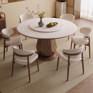 Juego de Mesa y Sillas de Comedor Redondas de Madera Maciza y Mármol de Lujo Moderno, para 4, 6 u 8 Personas, Diseño Rústico Único para Cocina y Comedor - Product Image 2