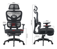 Chaise de bureau ergonomique en maille avec support lombaire réglable, appui-tête, repose-pieds, pivotante, pour le travail à domicile