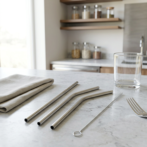<b>Metal</b> Drinking <b>Straws</b> Set of 3 Minimalist Reusable Bar Accessories - Product Image 6