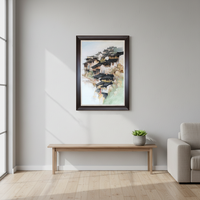 Pintura de Arenisca con Arquitectura Rural China Hecha a Mano, Paisaje, Arte de Pared, Decoración del Hogar, Adorno, Obra de Arte Artesanal Grande, Regalo