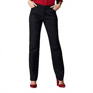 Women's <b>Straight</b> <b>Leg</b> <b>Black</b> Crepe Pants Mid Waist Regular Fit Anti-Wrinkle Office <b>Lady</b> Full Length Solid Color Polyester <b>Trousers</b> - Product Image 2