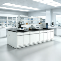 Table de laboratoire en acier robuste avec armoires de rangement, résistante aux produits chimiques, mobilier de laboratoire industriel