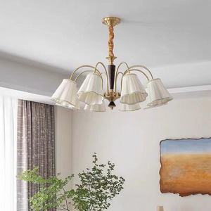 Lustre de salon rétro américain en cuivre massif Nanyang, luminaire suspendu vintage en bois massif de style français pour salle à manger et chambre à coucher - Product Image 1