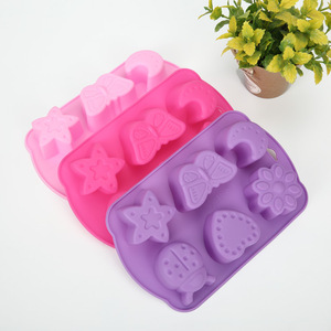 Silicone Cake <b>Mold</b> 6 Piece Butterfly Star Insect Shape For Baking <b>Jelly</b> Soap Making Pink Purple - Product Image 1