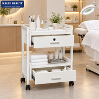 Chariot de rangement pour salon de beauté blanc, chariot utilitaire roulant avec 2 tiroirs, étagère ouverte, verrou et roulettes