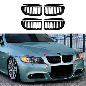 Bmw 3 Series E90 E91 Front Grille Inserts 2005 2008 ABS Plastic Black Single Double Line Style - Product Image 1