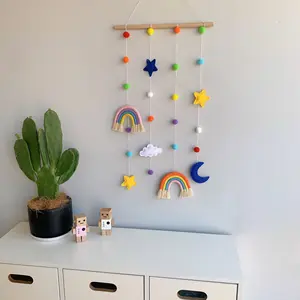 Baru Buatan Tangan Bayi Kamar Rumah Lucu Tampilan Foto Macrame Dekorasi Dinding Gantung Rainbow