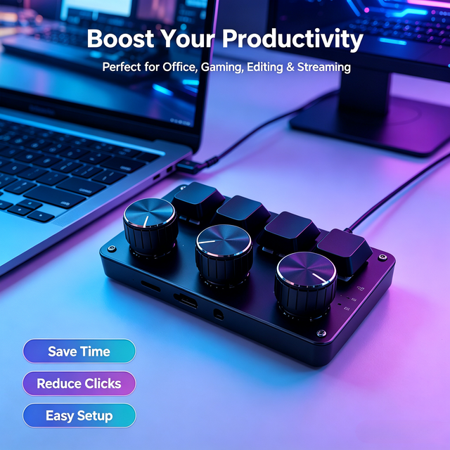 Programmable Macro Keyboard 3 Knobs 4 Keys Wireless 2.4G for 5.3 Custom Volume Brightness Controller Mini Mechanical.