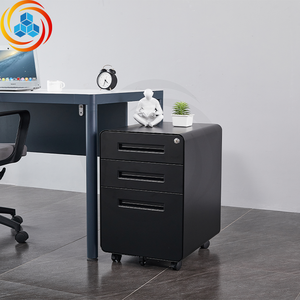 Black Modern Round Fixed Base Edge Metal Handle 3-<b>drawer</b> <b>Lockable</b> File Storage Office Steel Filing Cabinet for Home Office - Product Image 5