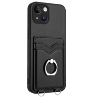 Étui en cuir avec fentes pour cartes et support anneau pour iPhone 17 Air 16E 16 Plus 15 14 13 Mini 12 11 Pro Max XS XR 8 7