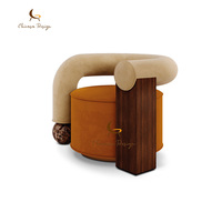 Fauteuil d'appoint de luxe italien pour salon, design en bois et tissu, base en marbre, chaise de détente