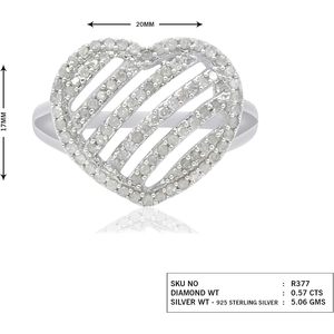 Jewelspaark-Anillo de plata de ley 925 con forma de corazón de diamante, 0,57 quilates, redondo, color blanco G, para mujer, joyería de boda - Product Image 4
