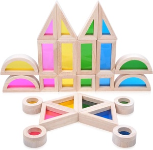 Arcobaleno sensoriale blocchi di costruzione in legno per i più piccoli educativi in età prescolare giocattolo 1:8 scala moto giocattolo per bambini - Product Image 1
