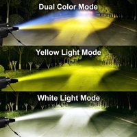 Feux de route LED 12V 60V à triple lentille, feux de jour DRL, trois modes, jaune, blanc, auxiliaire